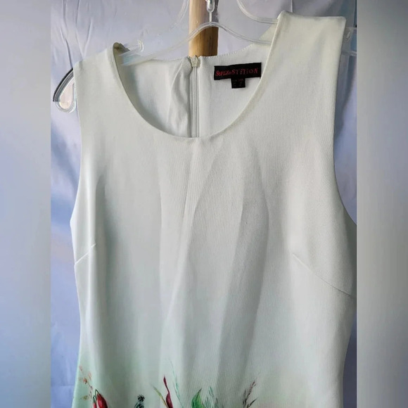 Superstition White Sleeveless  Dress Sheath Colorful Flowers Zipper Back UK 10 - Picture 7 of 11